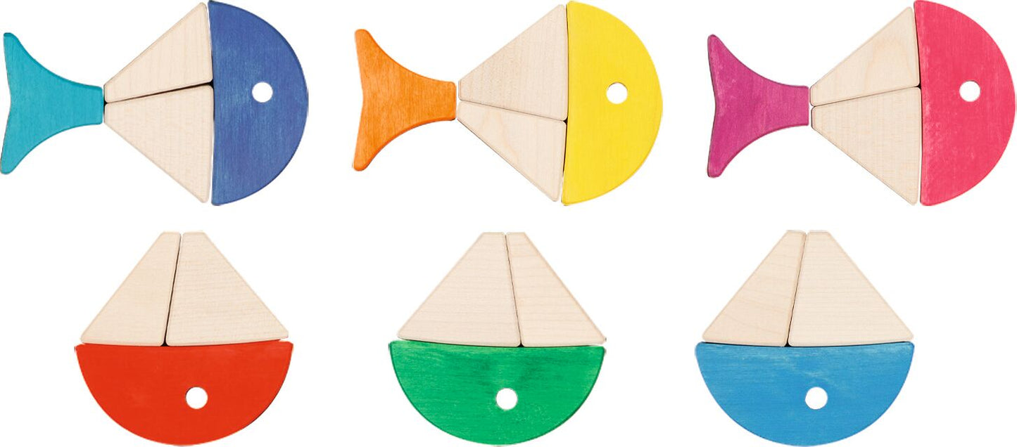 Legespiel und Bausteinkasten 6 bunte Fische